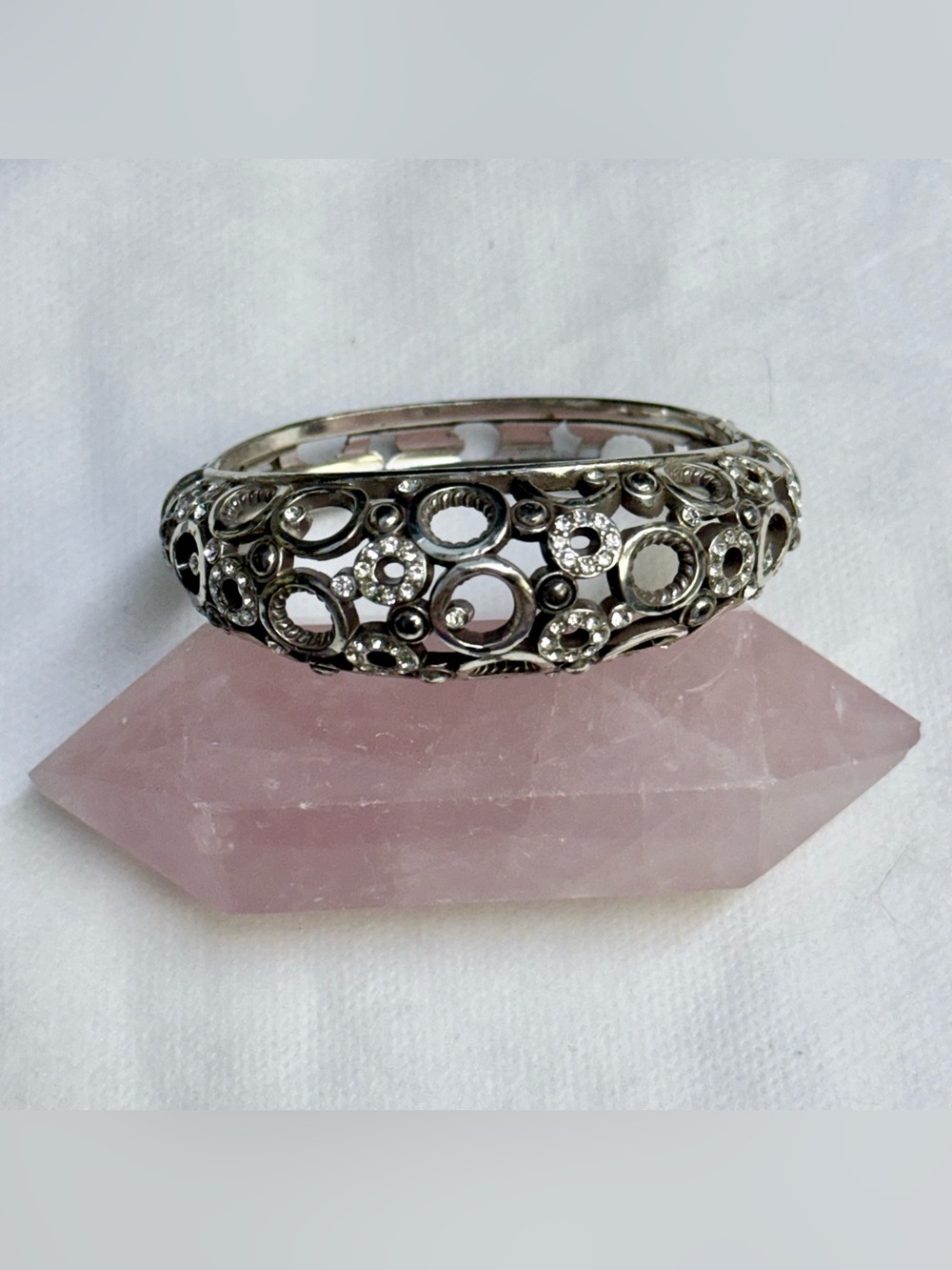 Brighton Silver-Tone Crystal Openwork Hinged Bangle Bracelet
